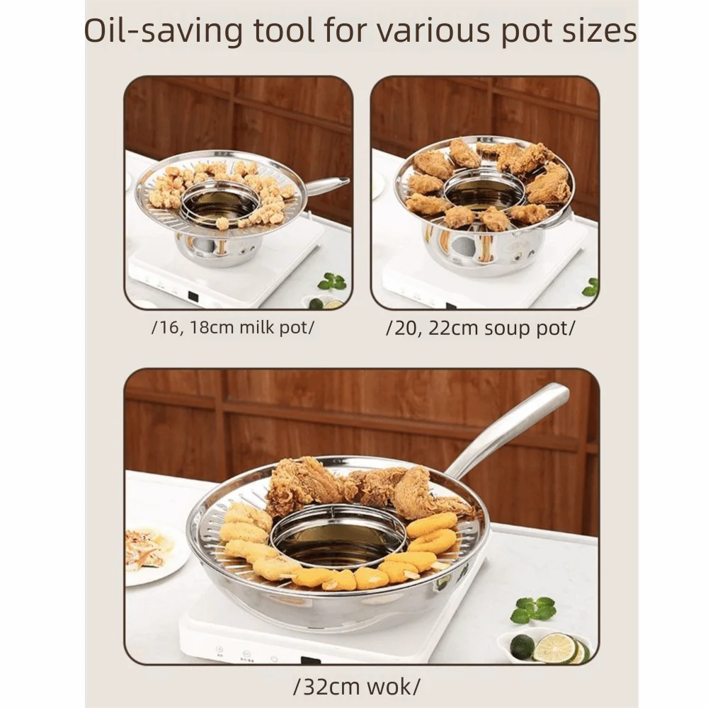 

304 Stainless Steel Fried Food Draining Rack Food Grades Round Strainer Oil Filter Serving Tray Oil Control Rust-proof