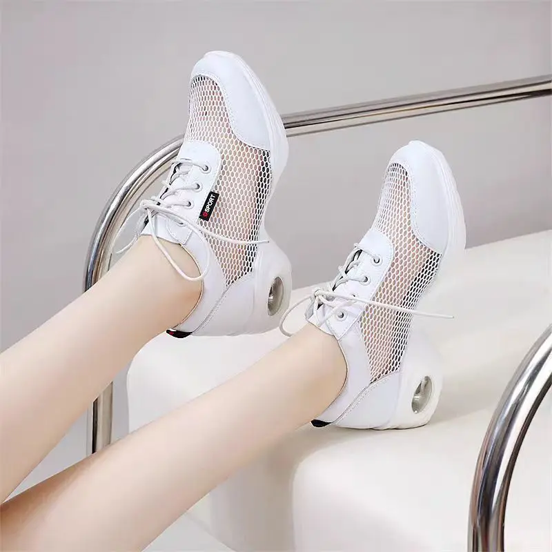 New Mesh Square Dance Shoes For Women Breathable Modern Dancing Shoes Anti Slip Warm Height Increasing Jazz Commuting Shoes