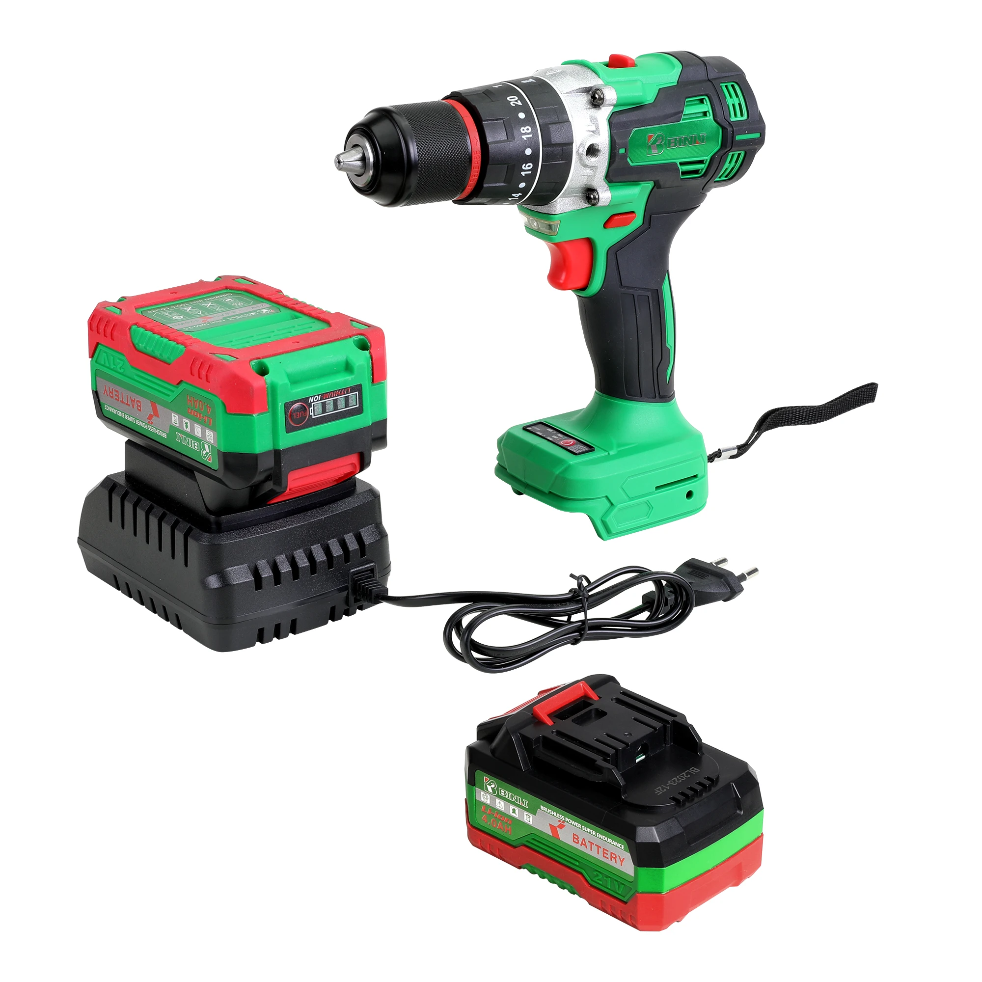 

202521V 13mm Lithium Brushless Two Speed Big Power Fast Rotation Battery Power Impact Cordless Drill Set