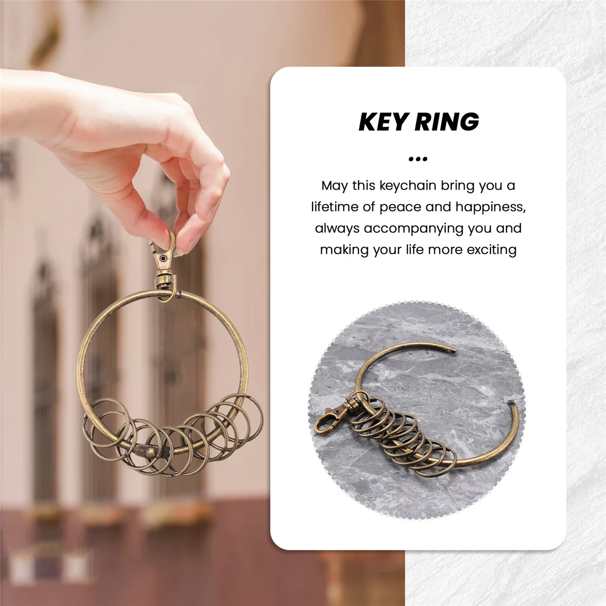 Продажи! Брелок для ключей с карабином бронзового тона, 10-петли, брелок для ключей, кольцо 7,6 см