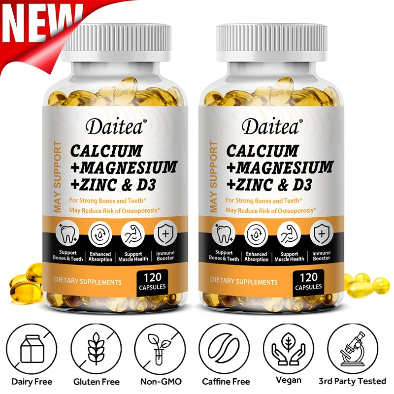 

Daitea Calcium Magnesium Zinc & Vitamin D3 Capsules for Strong Bones and Teeth, Easy To Absorb, Non-GMO, Gluten-free