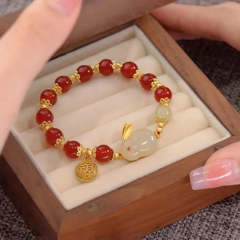 

Chinese style Imitation Opal Bracelet for Women Exquisite Rabbit Wrist Strap Bangle Chain Bracelets Girls Gifts