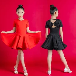 Girl Latin Dance Dress Ballroom Children Dance Costume Salsa Black Red Kids Tango Dresses Dancing Stage Performance Clothing