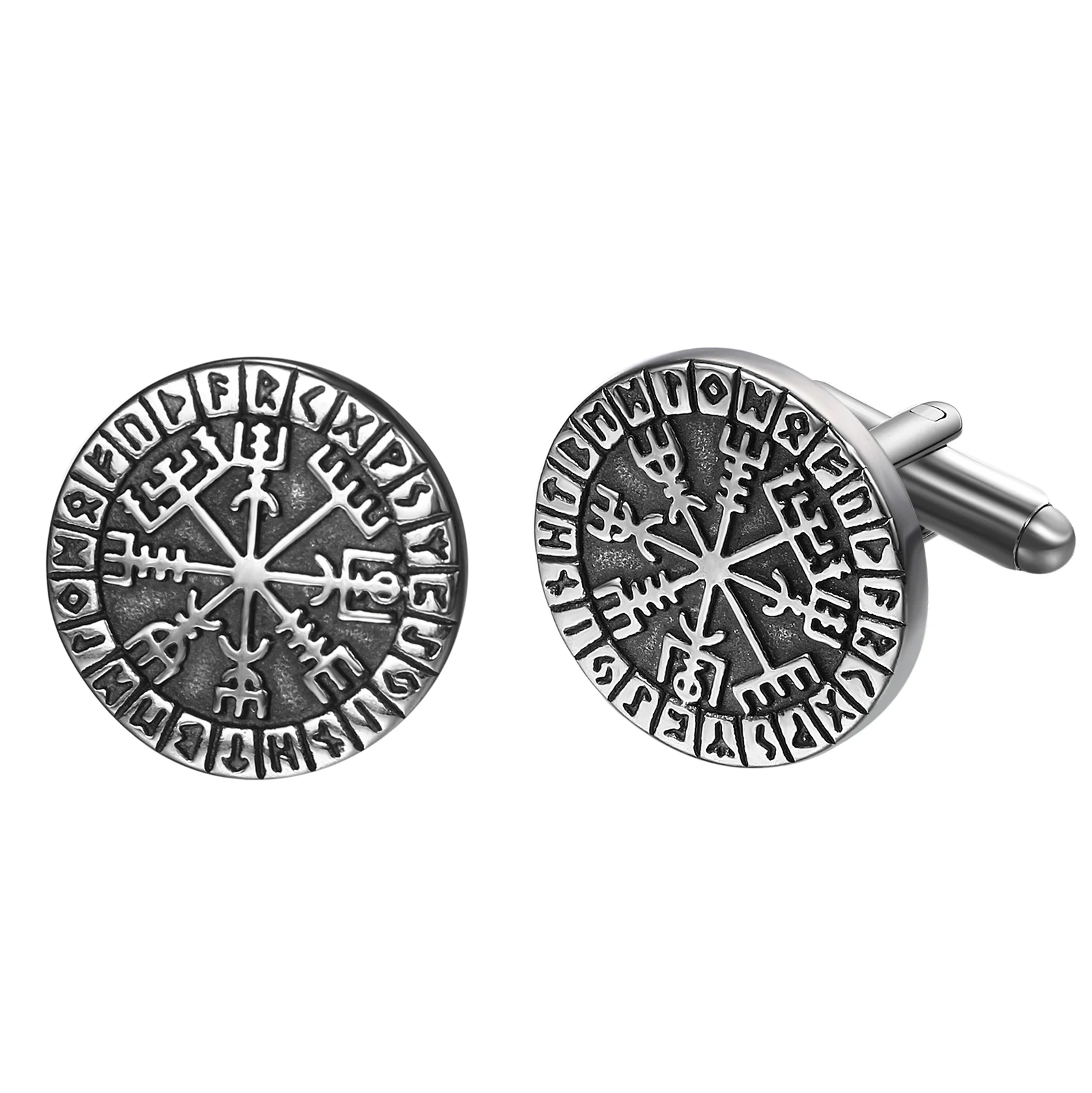 BONISKISS Men's Stainless Steel Cufflinks Nordic Viking Odin Compass Symbol Rune Cufflinks The Best Gift for Father Husband Son