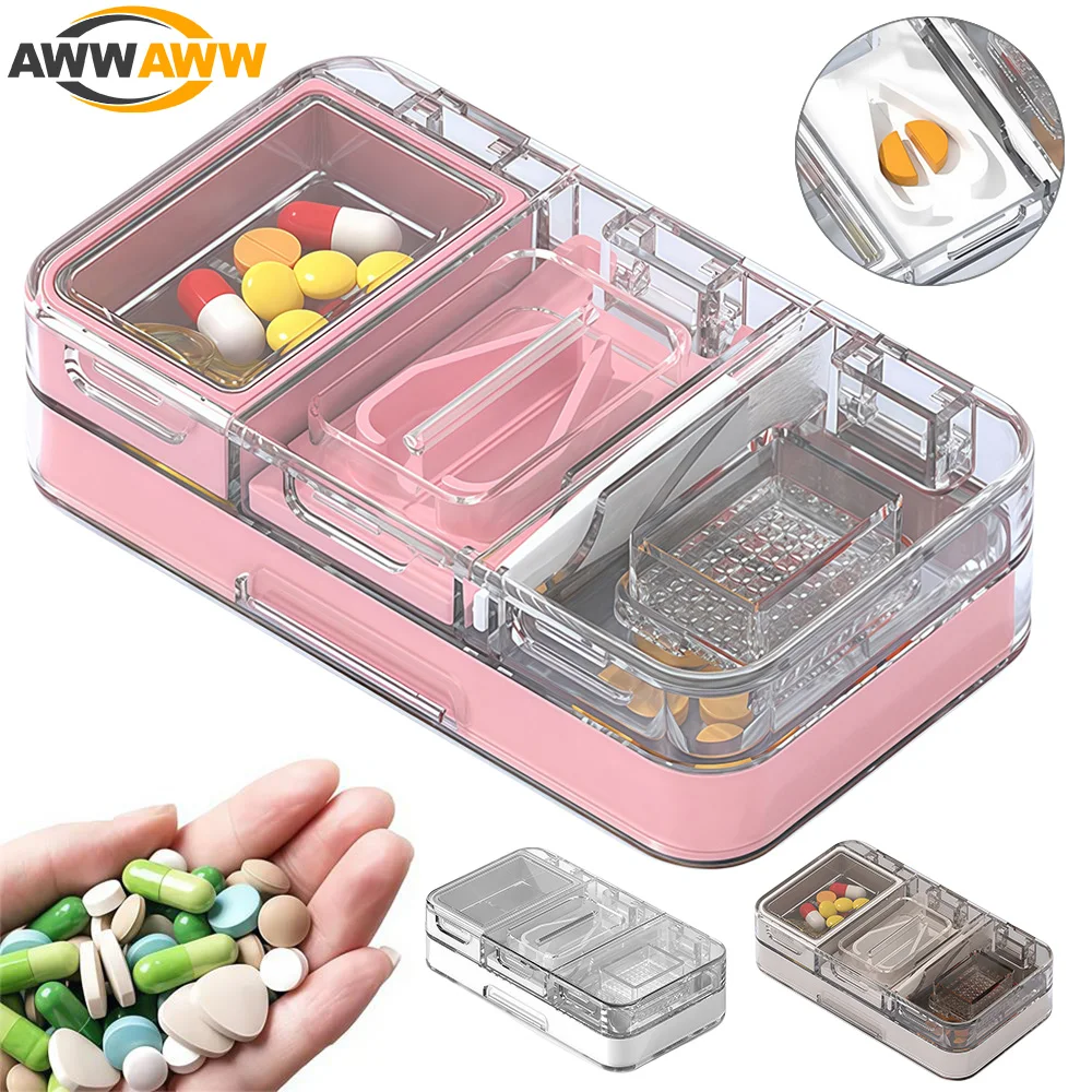 

1PCS Pill Organizer with Cutter Crusher,Travel Medicine Pill Organizer for Pocket Purse To Hold Vitamins Medication Supplements