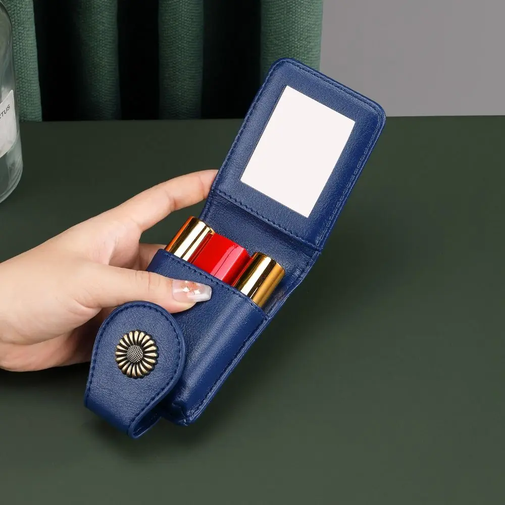 

PU Leather Pu Cosmetic Bag Lipstick Storage Korean Style Makeup Bag with Mirror with Makeup Mirror Multifunctional