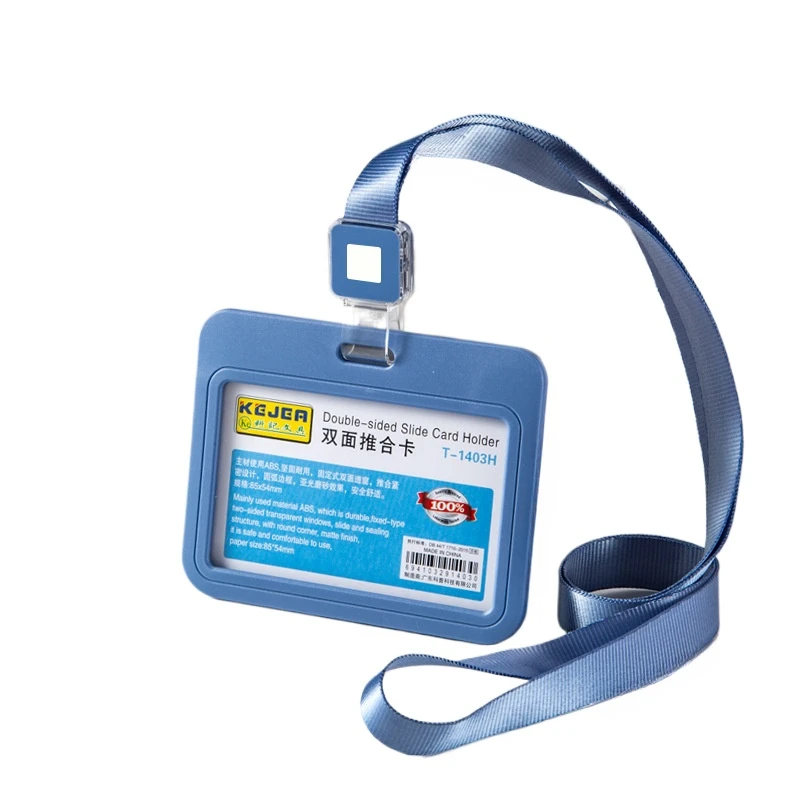 Two Sided Transparent Card Holder with Lanyard Horizontal Style Transverse Plastic Sleeve Badge Card Holder Card Protector