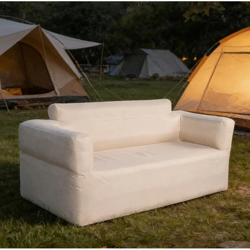 Double Inflating Outdoor Camping Sofa Double Layer Fabric Sofa Integrated Portable Folding Chair Inflatable Stool for Travel