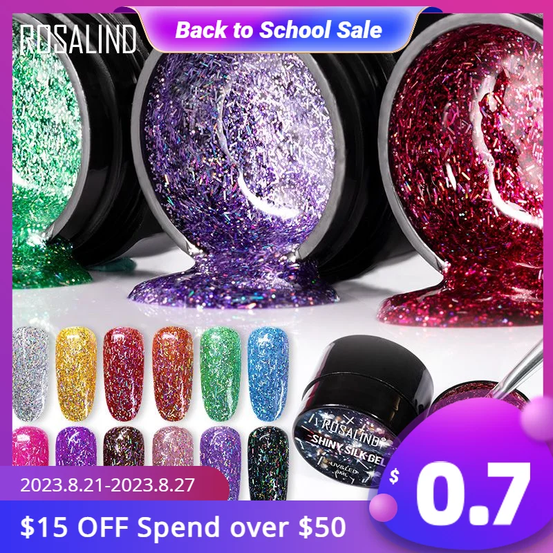 ROSALIND 5ML Shiny Silk Gel เล็บ Polish Bright สำหรับ Glitter Nail Art Design Need หลอดไฟยูวี Top Base Primer สำหรับเล็บ