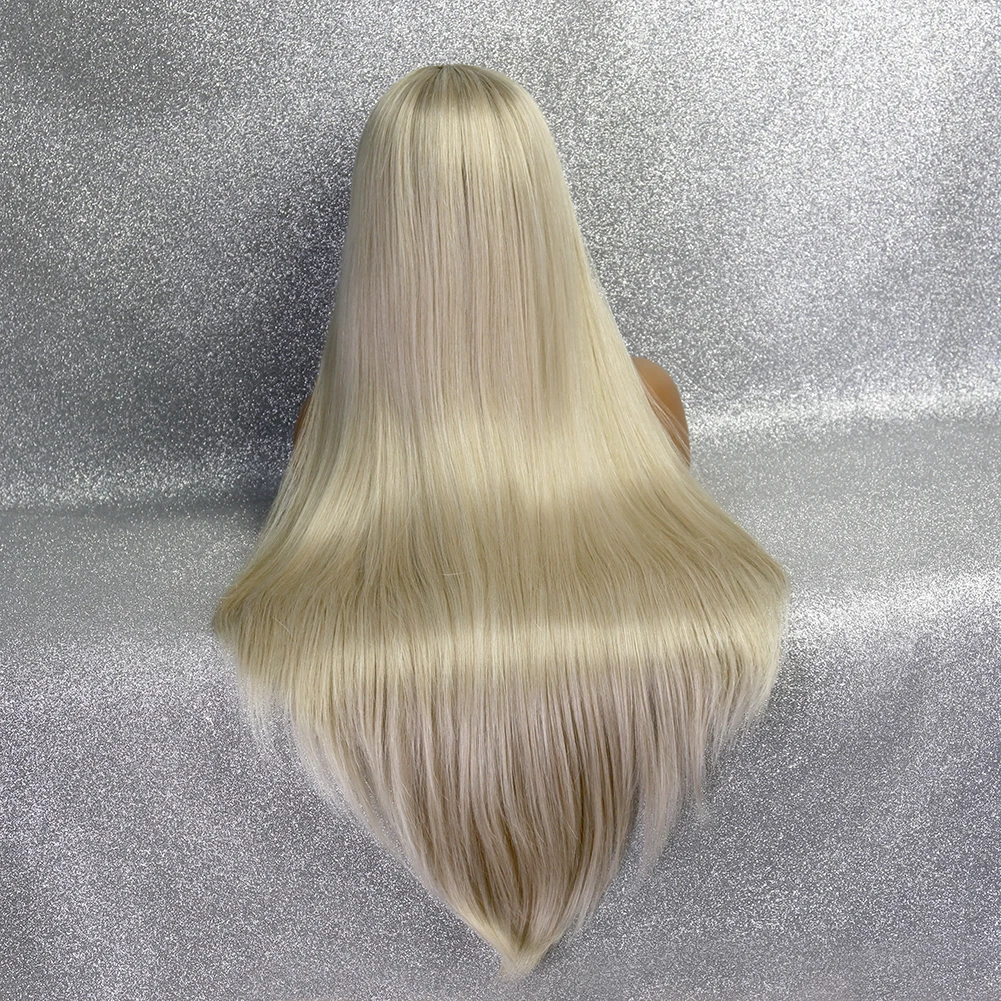 Ombre Blonde Synthetic 13x4 Lace Front Wig Long Straight Glueless Pre Plucked Heat Resistant Drag Queen Cosplay Wigs For Women