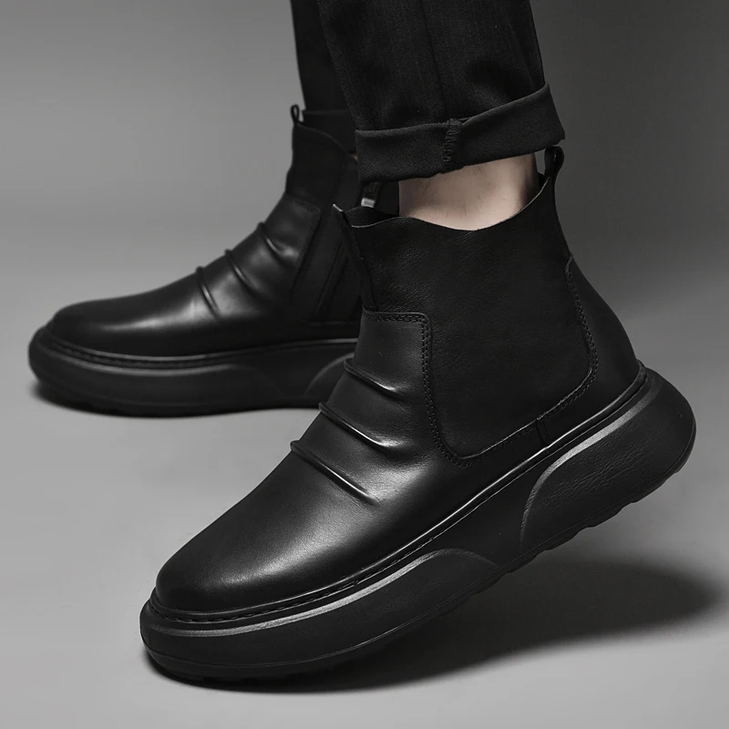 WAERTA High Quality New Men\'s Winter Chelsea Boots Casual Genuine Leather Shoes Male Waterproof Plush Warm Ankle Snow Men Boots