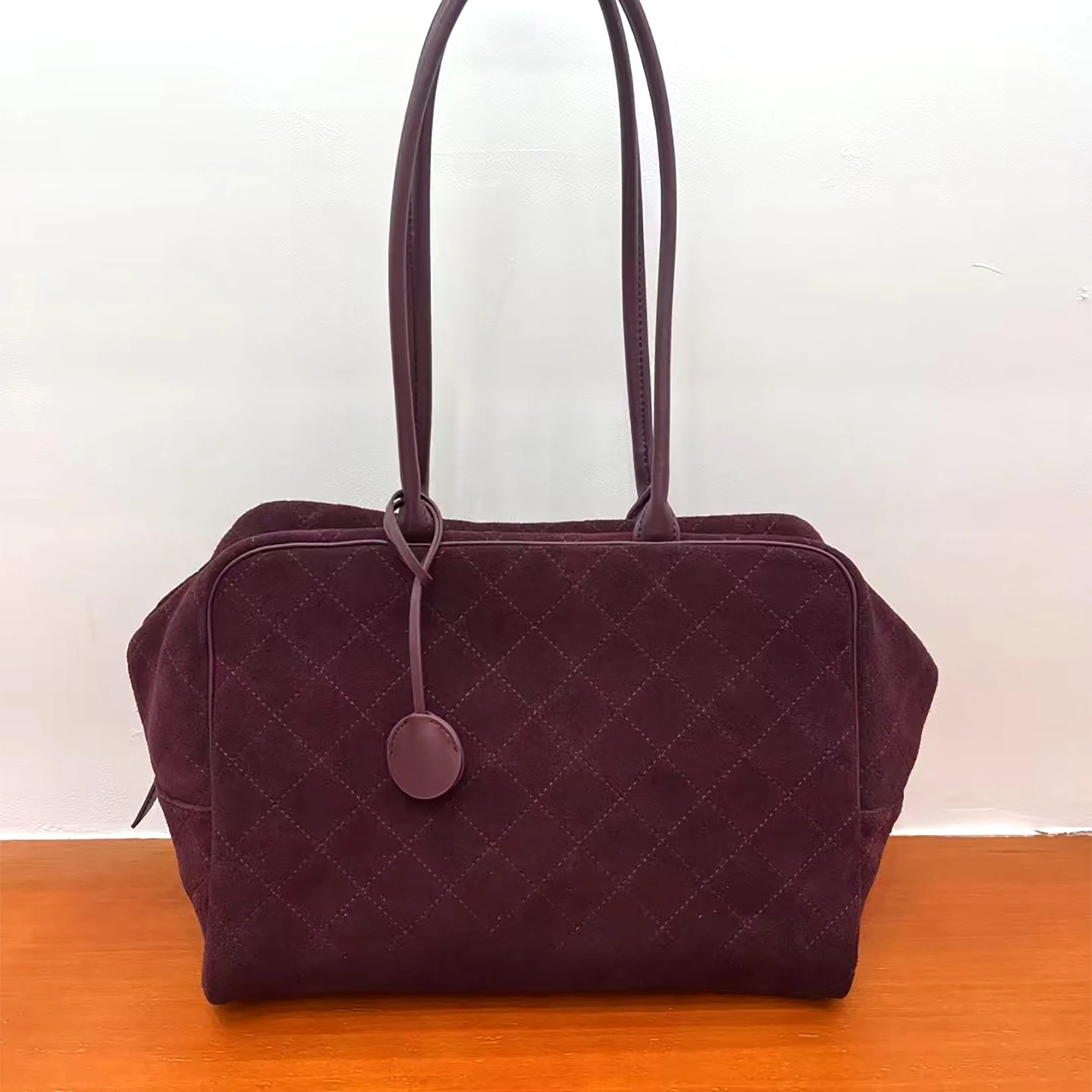 

Genuine Leather Women's Bag Underarm Bag Large Capacity Suede Leather Fashion 35cm Handbag Bowling Bag Commuter Bag