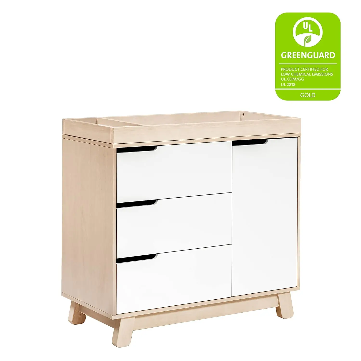 3-Drawer Changer Dresser with Removable Changing Tray in Washed Natural and White