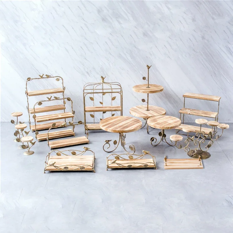 

Nordic style Retro metal Wooden Cake stand iron display tray Dessert table Wedding holiday party arrangement decoration