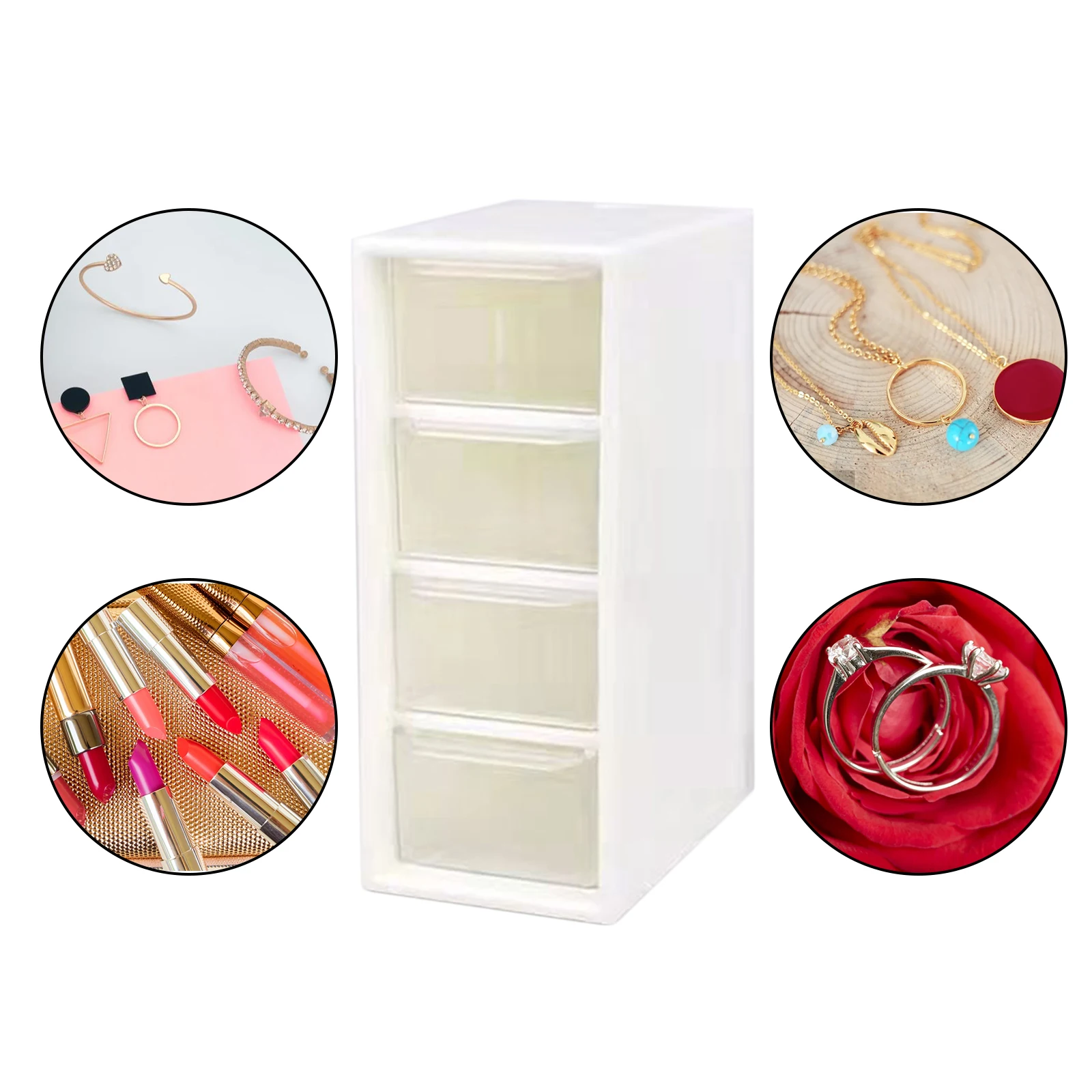 Plastic Small Organizer Box Cosmetic Storage Box with 4 Drawer Units Container Case Small Organizer Box for Office Home Makeup