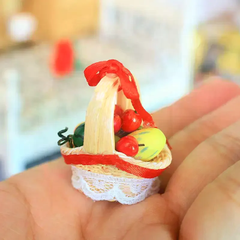 Cesto di Frutta in Miniatura 1/12 per Casa delle Bambole, Decorazione per Scenari in Miniatura, Ornamento per Cucina Giocattolo, Accessorio per Casa delle Bambole