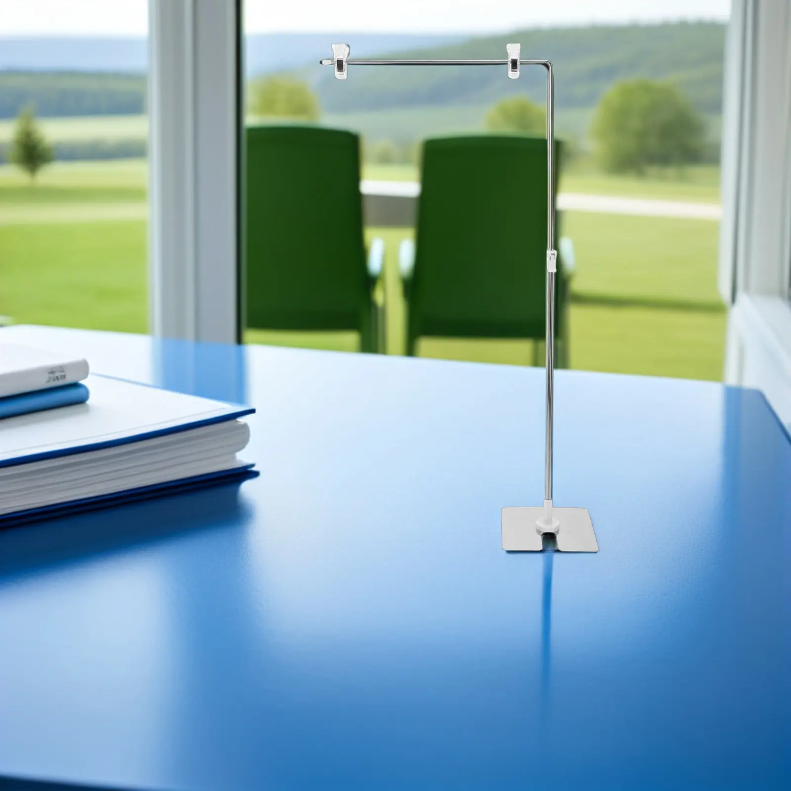 2Pcs Stainless Steel L-Shaped Adjustable Banner Holder Stand Retractable Poster Display Clip Desktop Sign for Events