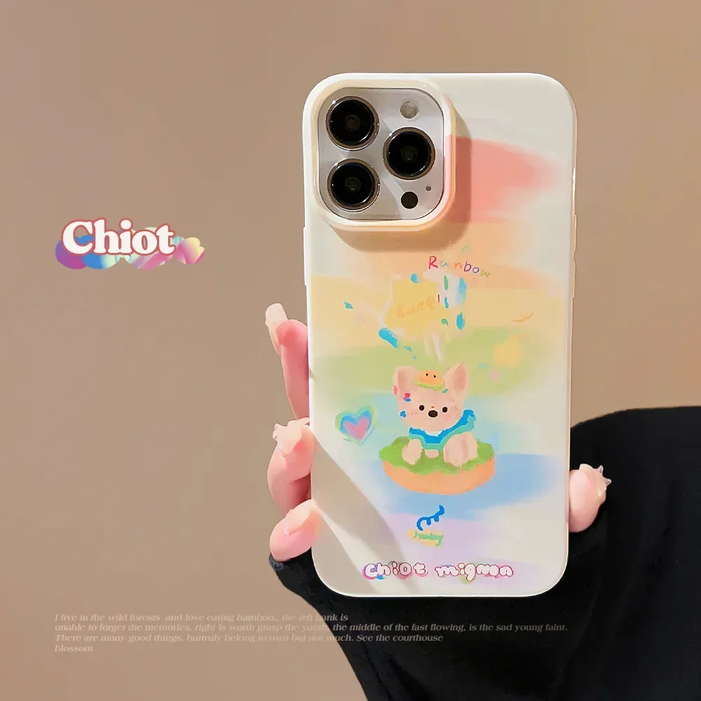 Cute cartoon hamburgers puppy rainbow art Phone Case For iPhone 16 15 14 13 12 Pro Max Xr 14 16 Plus Case shockproof Soft Cover