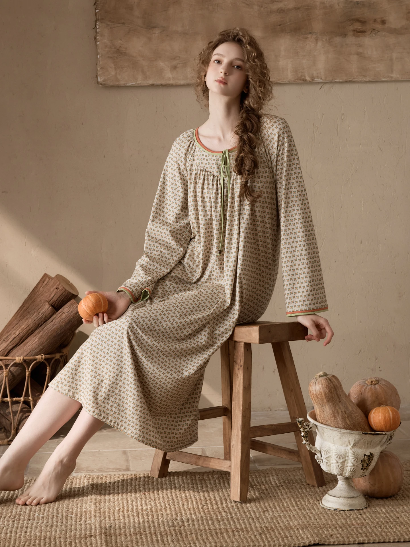 chelnlseey-dus-autumn-sp-dr-women's-loose-long-sve-thin-cotton-nightgown-home-wear-sweet-sle-knitted-cotton-fabric