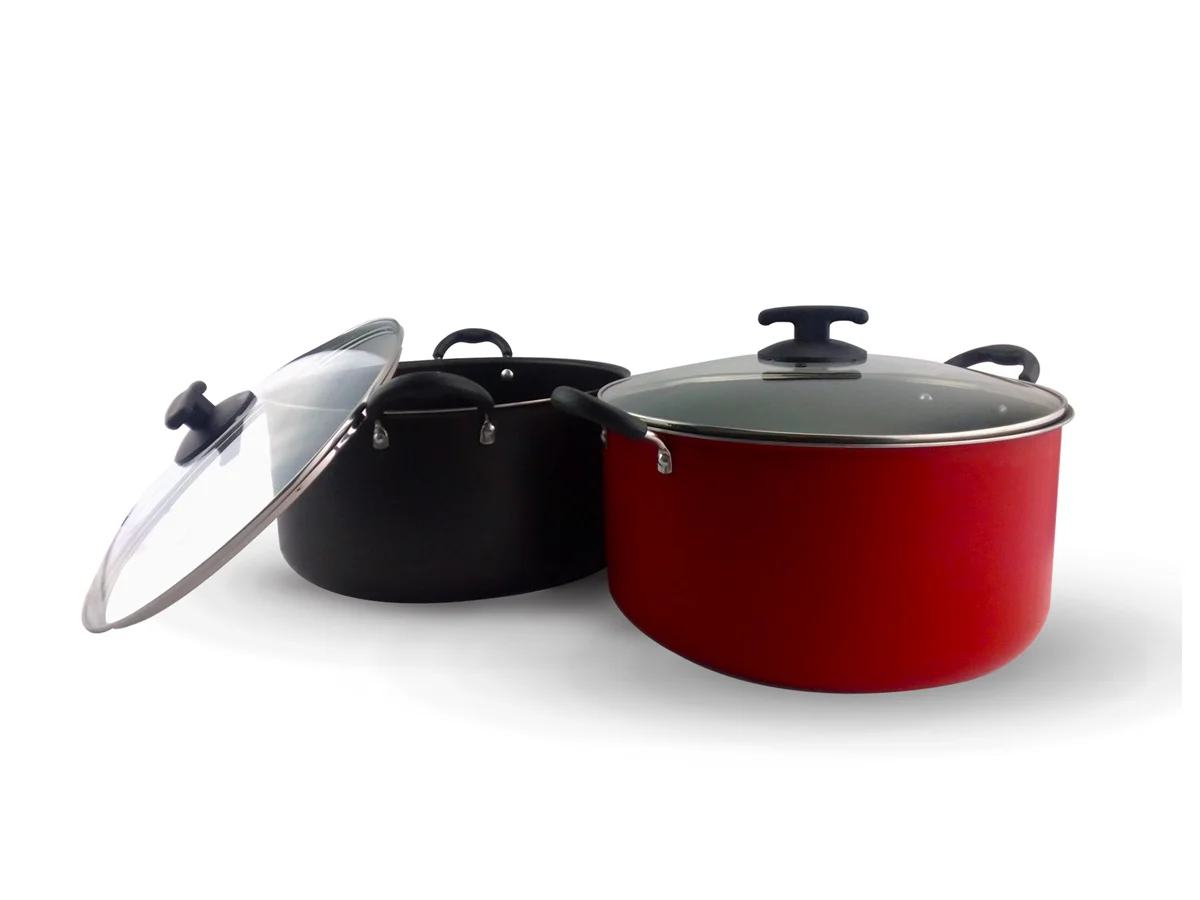 Kit 3 Caçarolas Antiaderente Alumínio 24,26 e 28 cm Dona Chefa Tampa de Vidro Alça em Baquelite