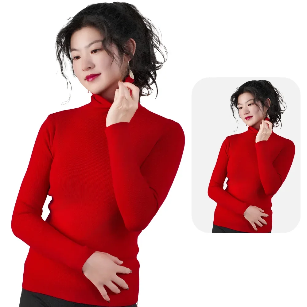 Women's Turtleneck Sweater High Stretch Slim Knitwear Pullover Thermal Tops Winter Clothes Jumpers Woman High Collar Sweaters