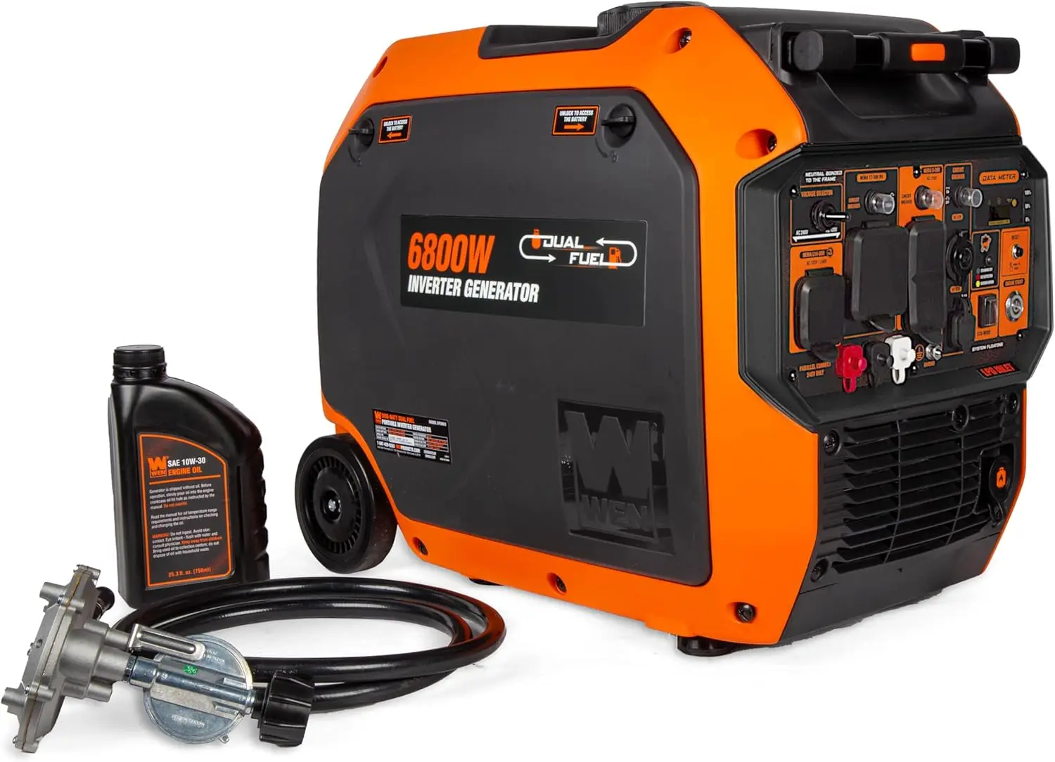 Generatore inverter portatile silenzioso a doppio combustibile da 6800 Watt, pronto per camper, avviamento elettrico, con spegnimento del carburante e cane di guardia CO (DF680iX)