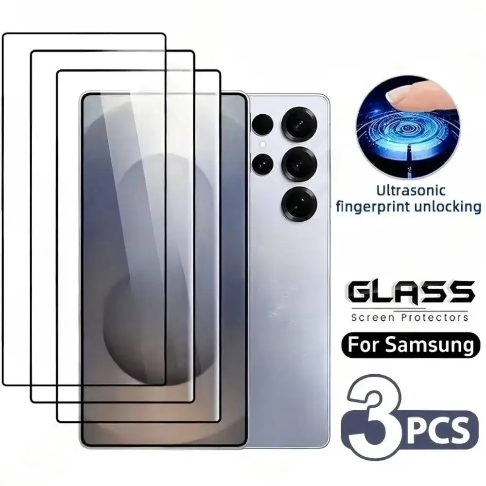 

3Pcs Full Coverage Tempered Glass For S23 Ultra S21 S24 FE Screen Protector Samsung S25 Edge S22 S20 S10 S9 Plus