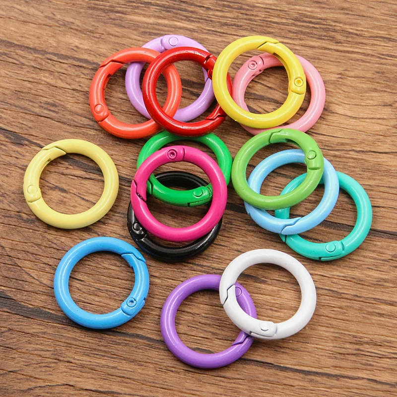 10 sztuk 15 kolorów metalowy pierścień typu O-ring zapięcie sprężynowe otwierany okrągły karabinek brelok do kluczy z klipsami hak łańcuszek dla psa DIY biżuteria złącze klamrowe