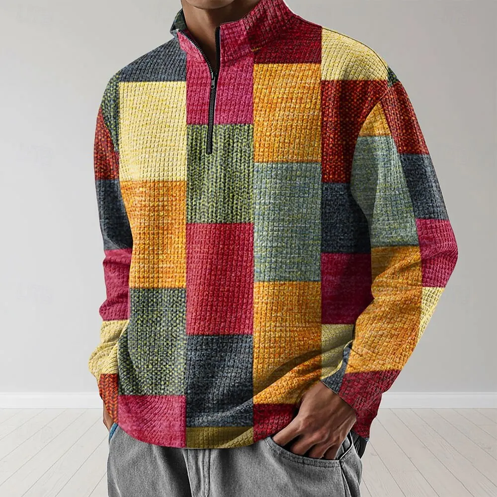 

3D Print Color Block Graphic Men's Zipper Sweatshirts Fashion Creative Design Long Sleeve Pullover Loose Casual Comfortable Tops