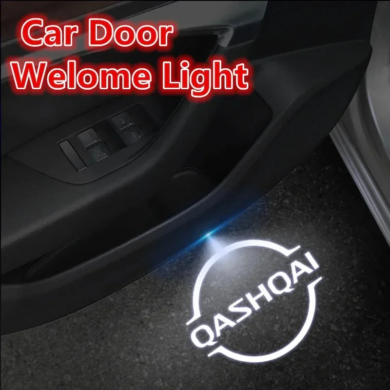 

2PCS For QASHQAI Logo Wireless Courtesy Car Door Projector LED Welcome Lights Tiida Sunny Juke X-Trail Teana March Decor Lamps