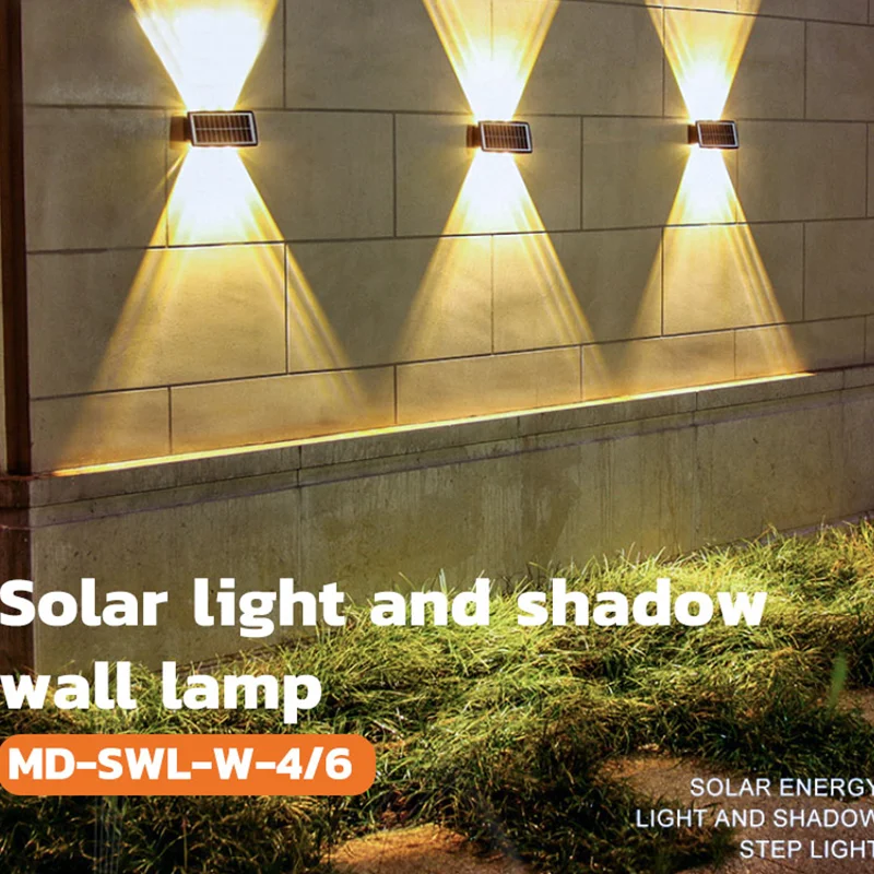 مصابيح غسيل الجدار الخارجية بالطاقة الشمسية IP65 مقاومة للماء - مصباح LED أبيض وذهبي موفر للطاقة للواجهة والسياج وإضاءة المناظر الطبيعية