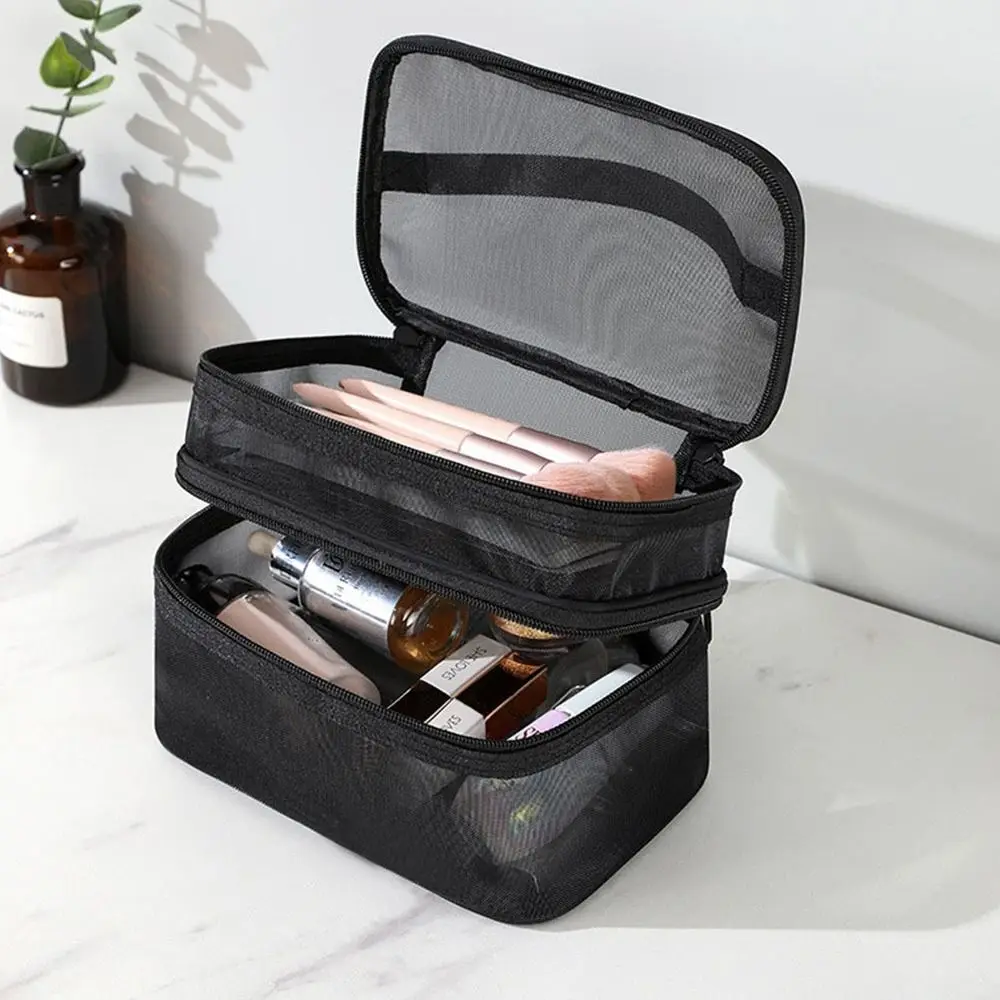 Women\'s Transparent Mesh Travel Cosmetic Bag Makeup and Toiletries Kit Storage Bag Make Up Organizer Bag