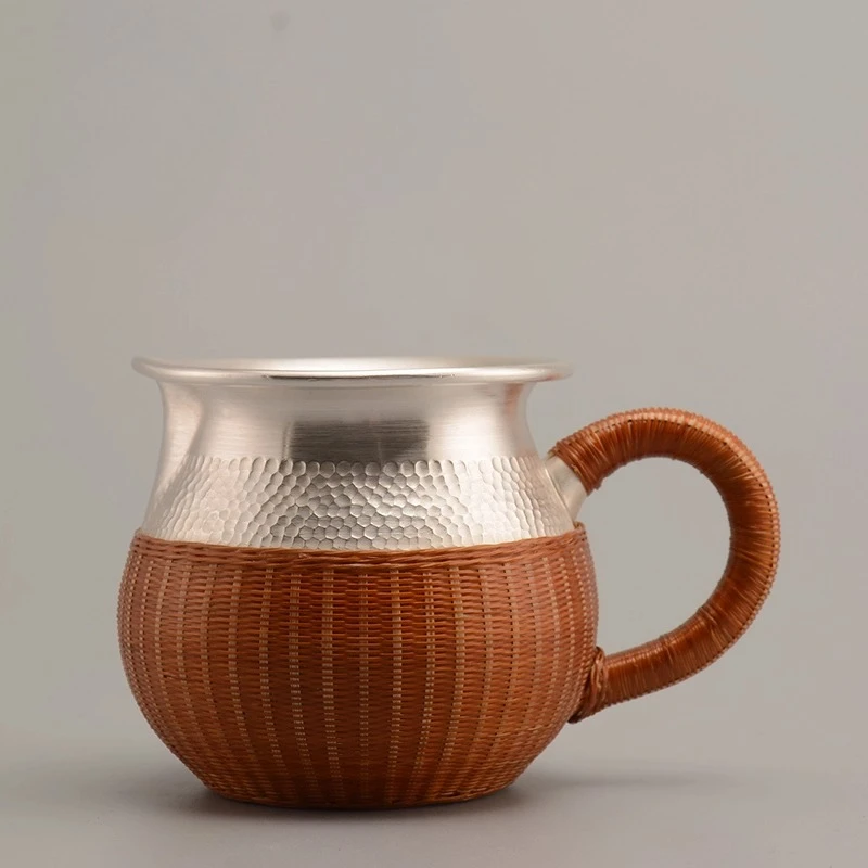 

Sterling silver 999 bamboo braided fair cup sea set, sterling silver set, silver pot to make