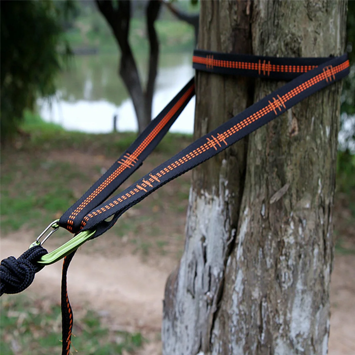 N18R 3X Outdoor Hammock Tree Straps Tree Tie Rope High Load-Bearing Nylon Webbing Rock Climbing Flat Belt Cover Orange