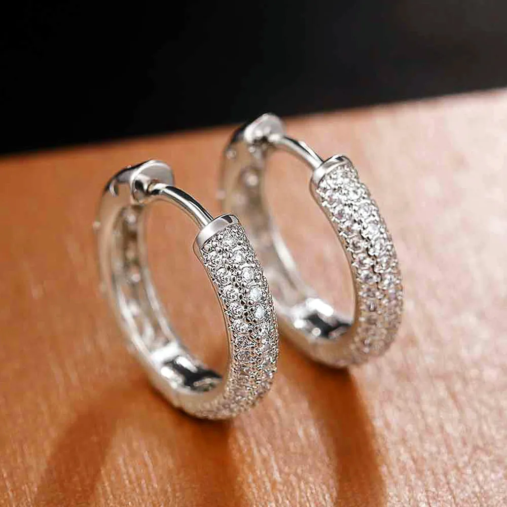 Huitan Silver Color CZ Hoop Earrings for Women Timeless Style Simple Ear Accessories for Teens Minimalist Gift Classic Jewelry