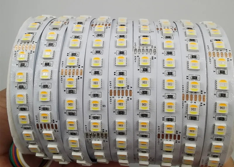 5M 96LEDs/m RGBCCT 5IN1 LED Strip Light RGB+White+Warm White 5050 SMD Dual White Temperature Adjustable LED Strip 12MM PCB DC24V