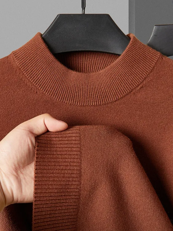 

High-End Men's Knitted Long Sve f-High Collar Casual Inner Wear Thermal irt Busin Casual Polyester Blend Winter Top