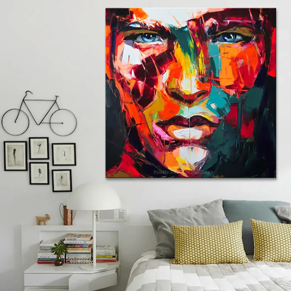 Hand Painted Oil Painting Face Portrait Abstarct Canvas Painting Art Pictures Francoise Nielly Style For Home Wall Decoration