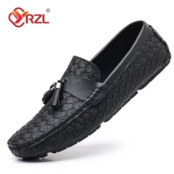 YRZL-mocassins pretos de luxo masculinos, mocassins macios, deslizamento sobre sapatos, alta qualidade, casual, confortável, dirigindo