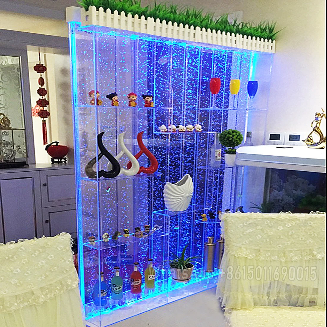 Water curtain wall wine cabinet screen living room fish tank decoration porch partition water wall acrylic bubble wall