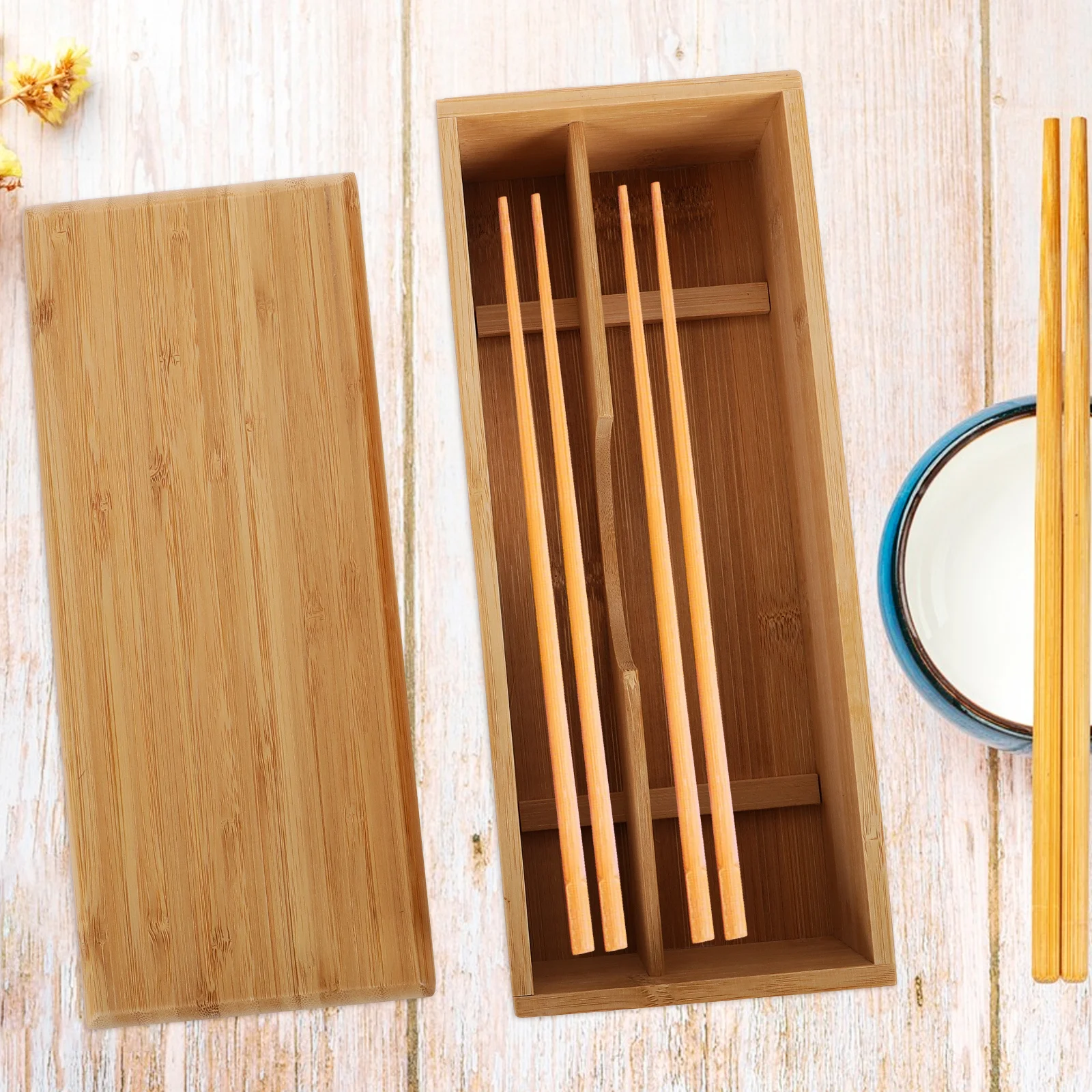 

Bamboo Chopsticks Storage Box Organizer Kitchen Utensils Drawer Holder Silverware Case Elegant Design Bamboo Cutlery Box