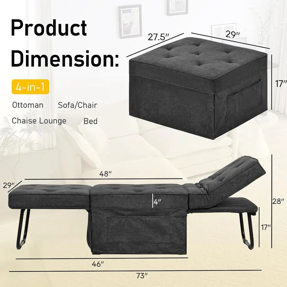 HO Sleeper Ottoman Bed Chair, 4 in 1 olding Ottoman Chair Bed, k Grey | No Assembly | Adjustable Backrest | High-Density Sponge