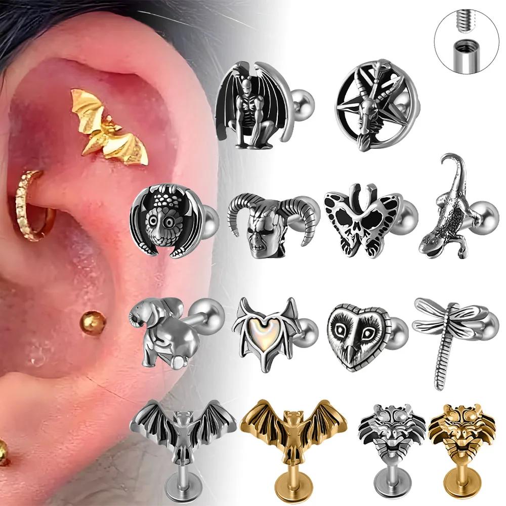 1PC Edelstahl Schmetterling & Fledermaus Ohrstecker Tragus Knorpel Gothic Ohrring Piercing Ohrstecker Helix Körper Piercing Schmuck