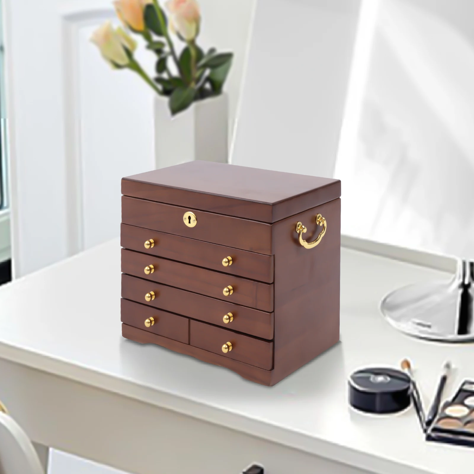 Christmas Present Birthday Gifts 4 Layers Wooden Jewelry Box Organizer Storage of Solild Wood With Combo Lock for Jewelries