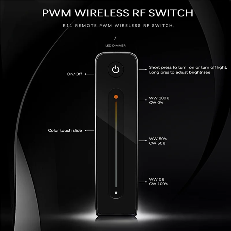 ATS-LED Dimmer 12V 5V 24V 36V 8A PWM Wireless RF Switch with 2.4G Brightness Adjustment Contact Remote for Led Single Color