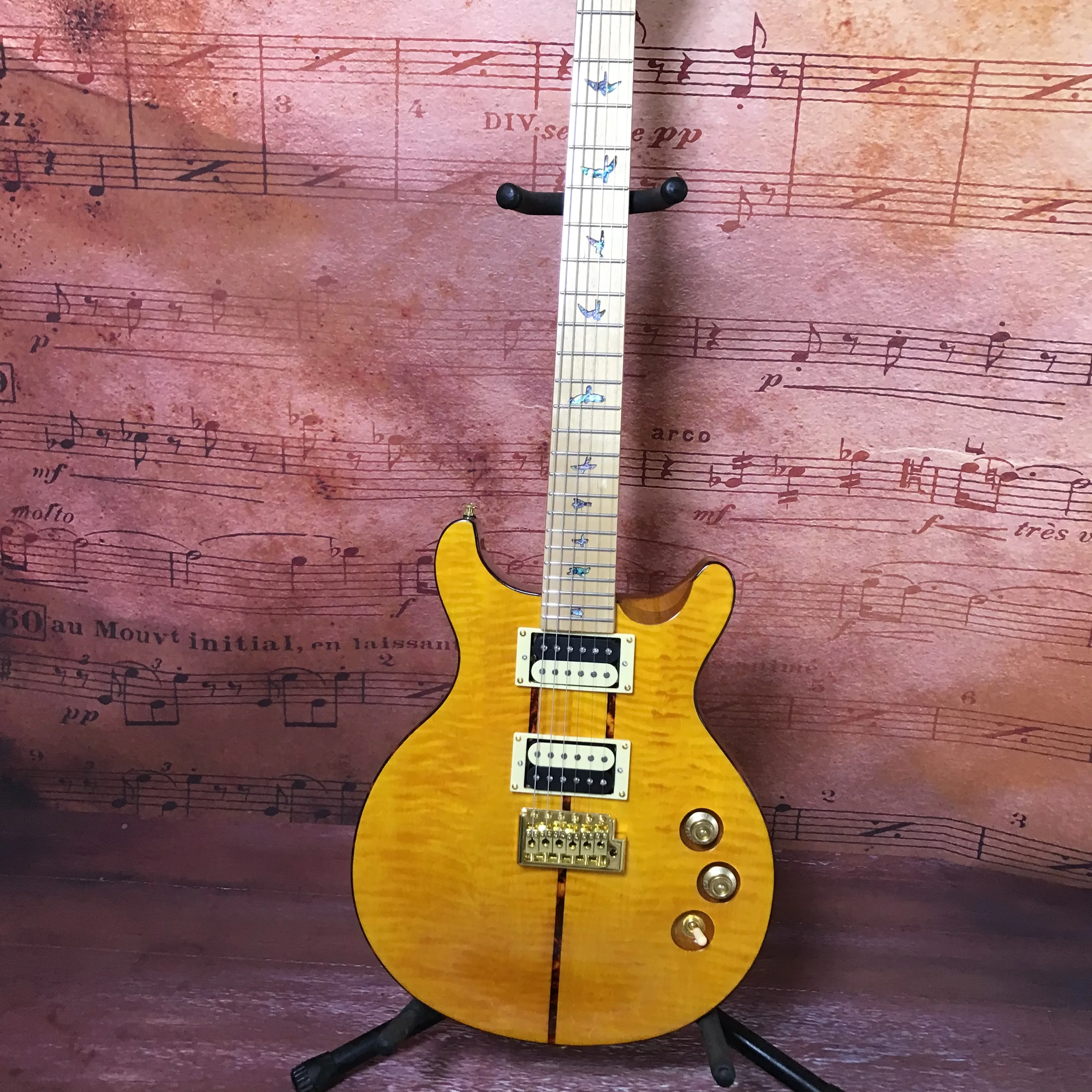 New PRS Tiger Pattern Maple Double Missing Corner DC Electric Guitar Single Shake System Free Shipping