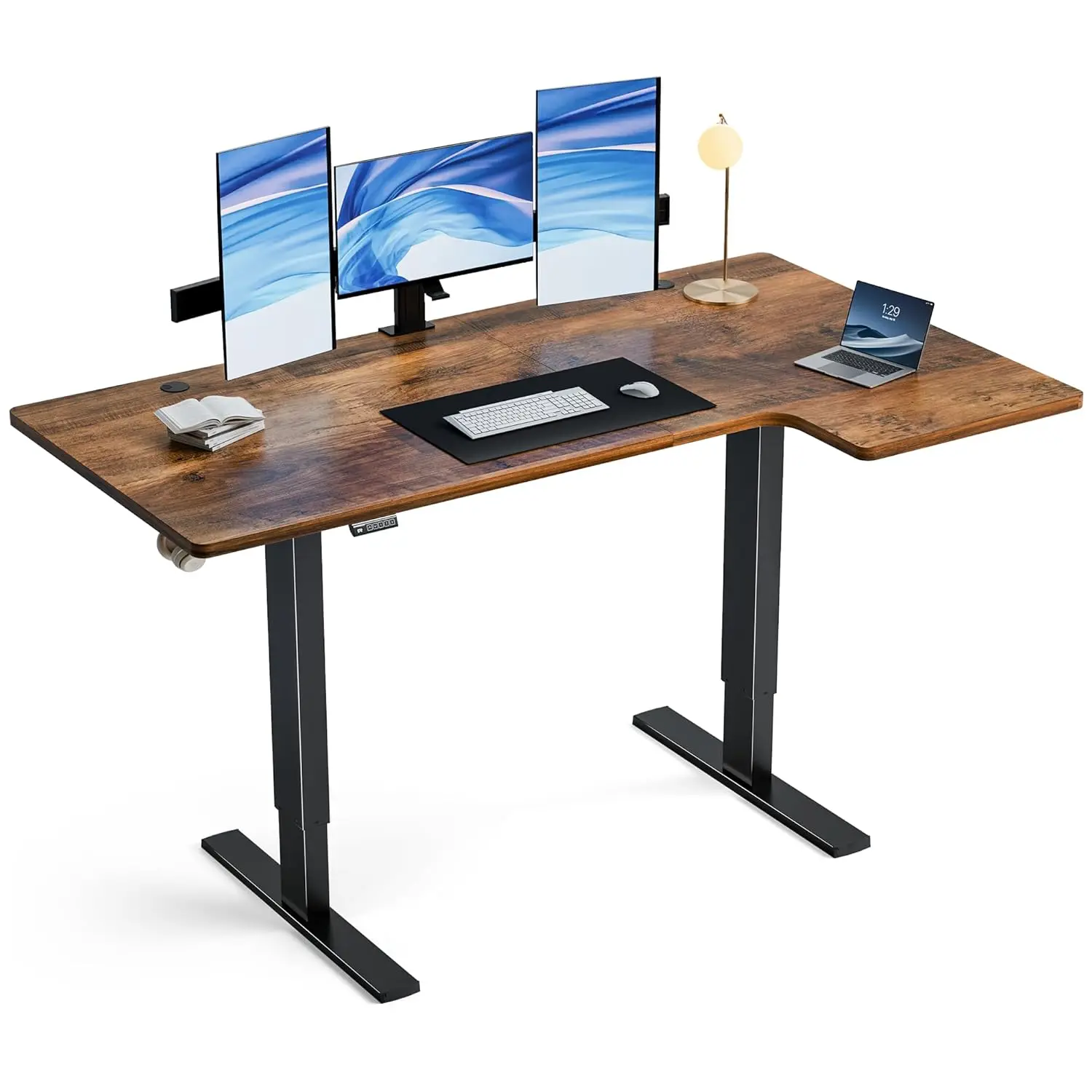 

71" L-Shaped Electric Height Adjustable Standing Desk 3 Memory Presets Ergonomic Workstation Home Office Rustic Brown Customized