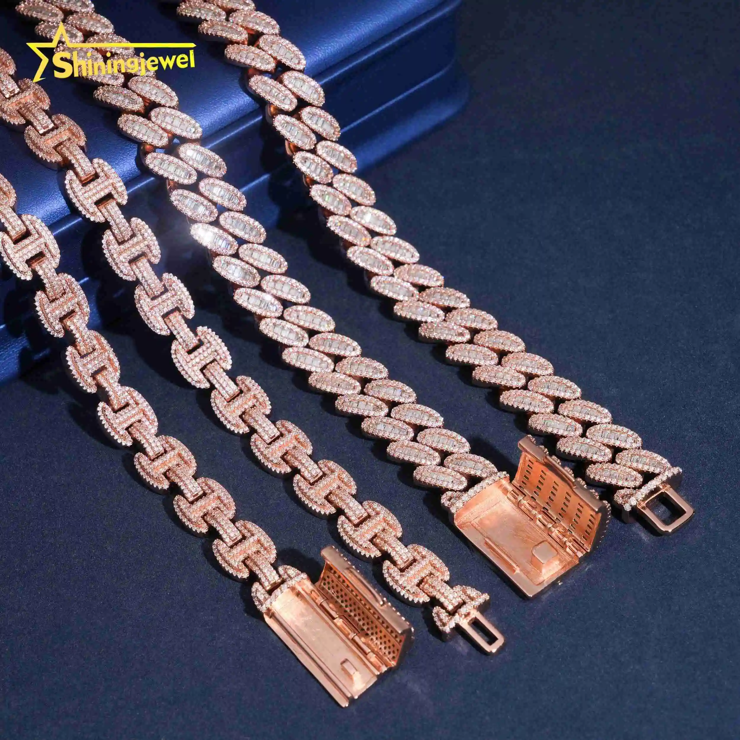 Diamond Pass Tester Promotion Hip Hop Jewelry Men Necklace 925 Sterling Silver 15mm Moissanite Cuban Link Chain & Bracelet.