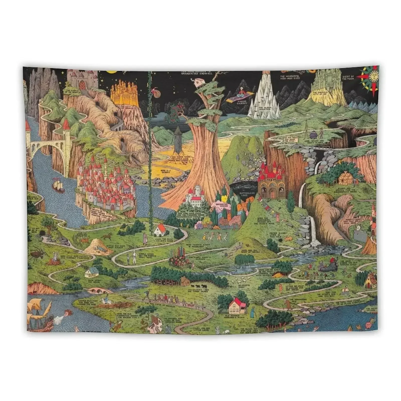 

The land of make believe. Published by Jaro Hess 1930 Cornucopia of Fairy Tales Detailed Labeled Map Fun Magical Fantas Tapestry