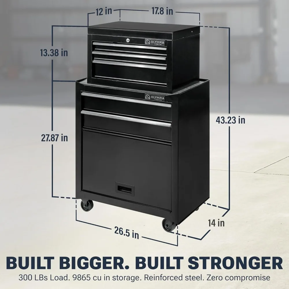 خزانة أدوات مع درج - صندوق أدوات مع محمل كروي وأدراج قابلة للتمديد بالكامل وأدوات تخزين المرآب